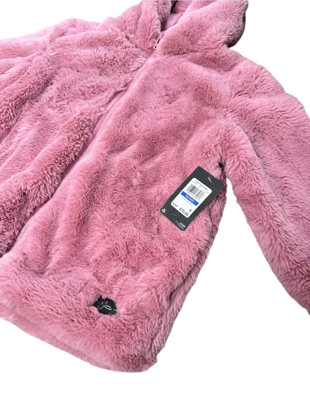 NWT Under Armour Girls YXL Pink Cozy Faux Fur Hooded Zip Jacket Soft Plush